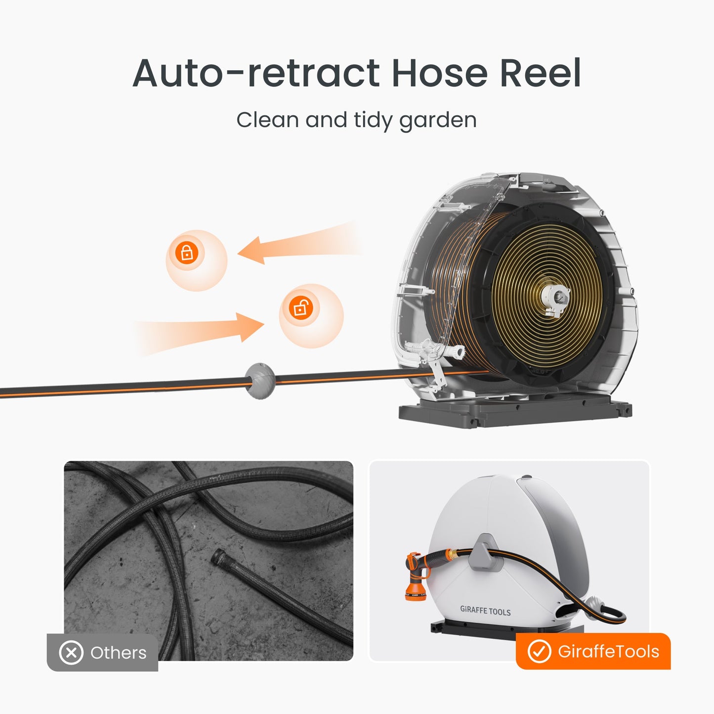 One-touch rebound! Smart garden hose reel, cleaning and watering flowers is super easy